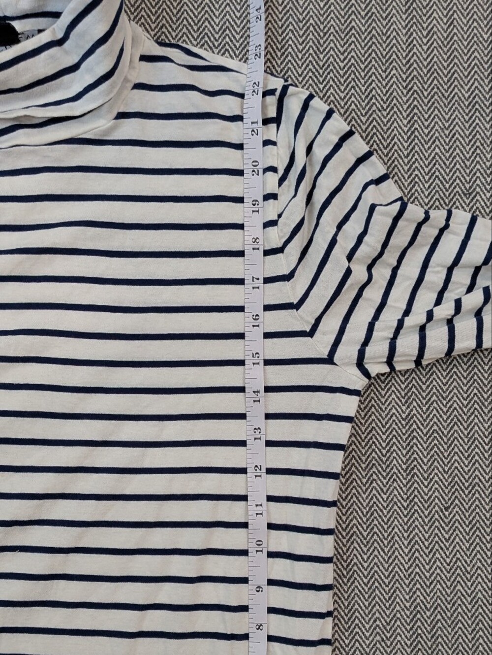 J.Crew Turtleneck Top Women (L) White Navy Stripe Long Sleeve Cotton Nautical - Picture 4 of 7